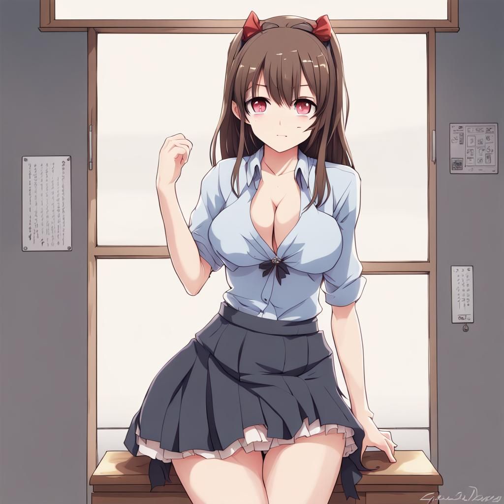 Cute Anime Girl in Short Skirt, Manga Style