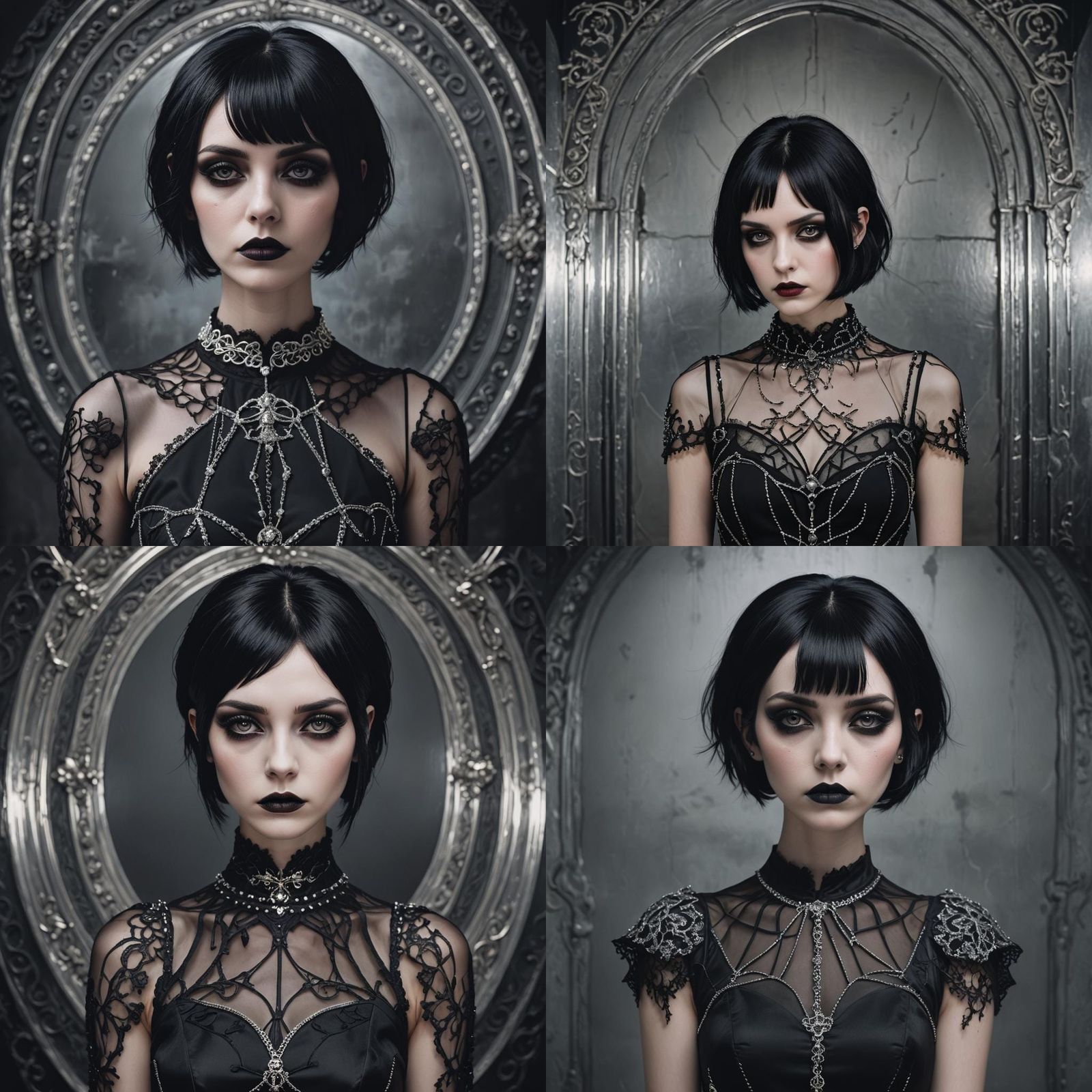 Sad Goth Girl in Silver Dress