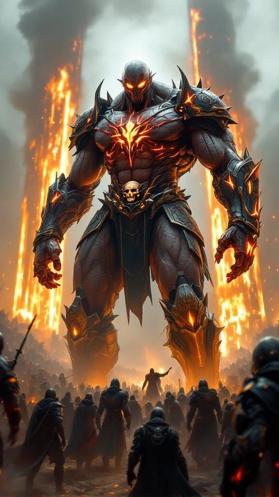 Cyberpunk Titan of War in Hellish Battlefield