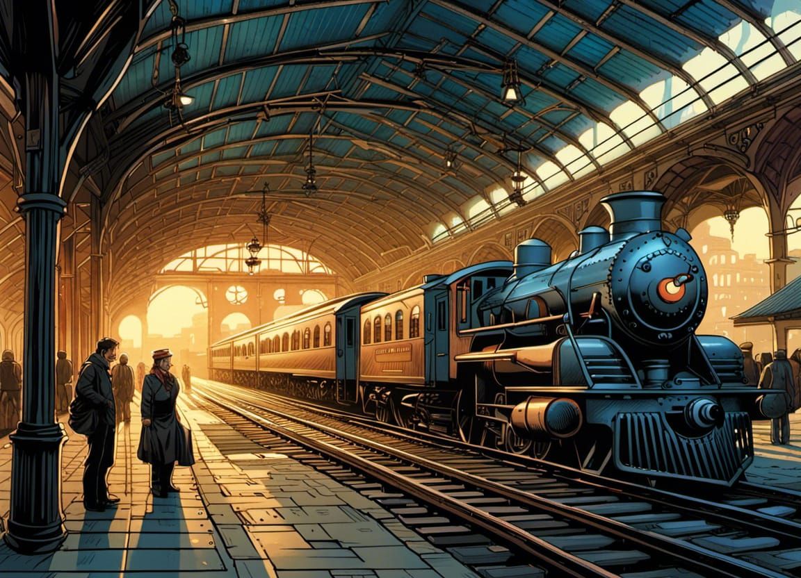 Old City Train Station in Comic Book Art Style