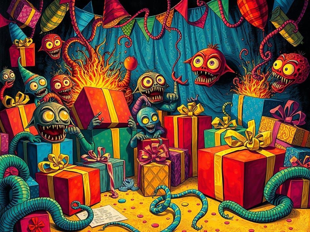 Bizarre Animated Gifts at a Spooky Surreal Birthday Party