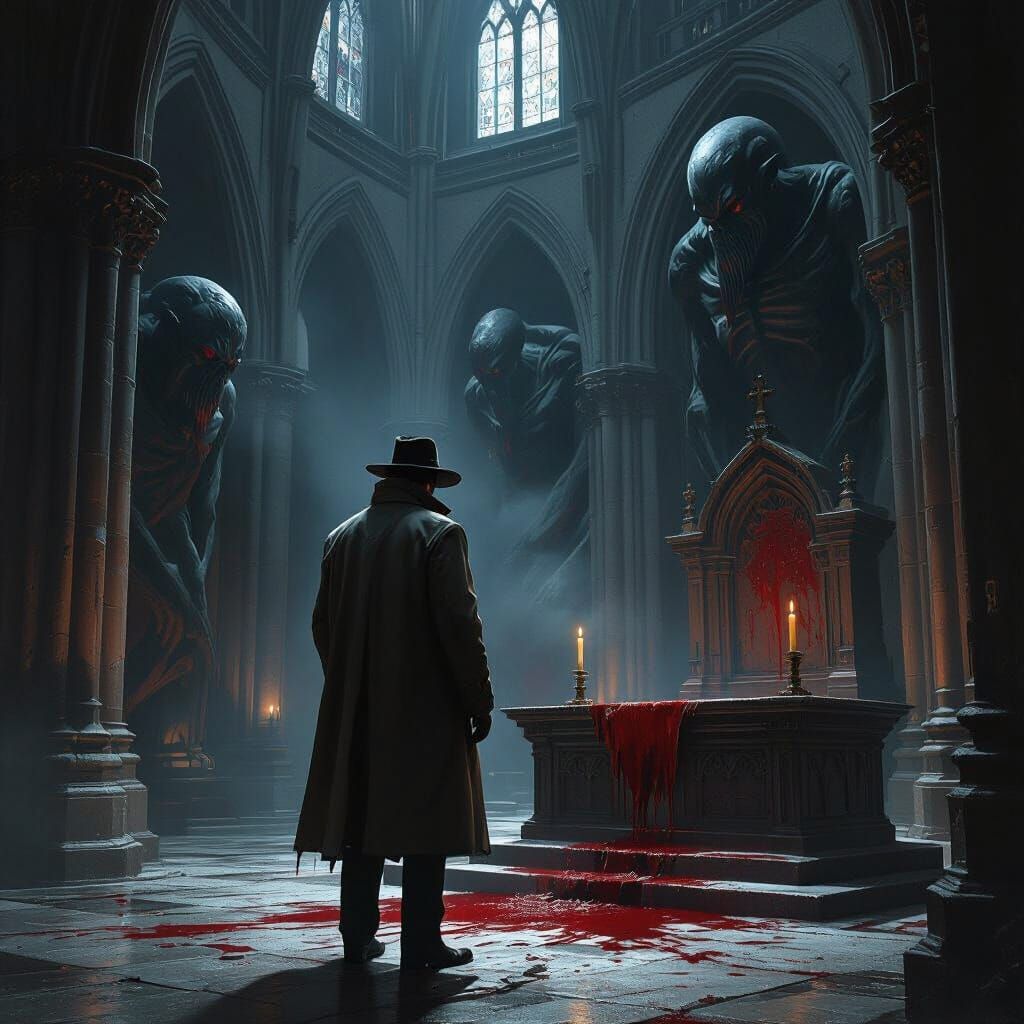 Gothic Cathedral with Lovecraftian Horrors