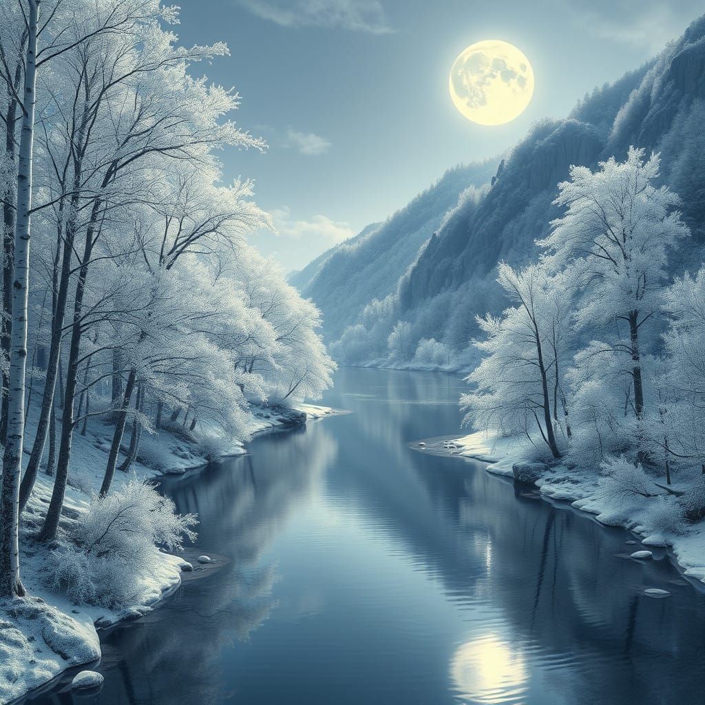 Majestic Silver Birch Trees Under Silvery Moonlight