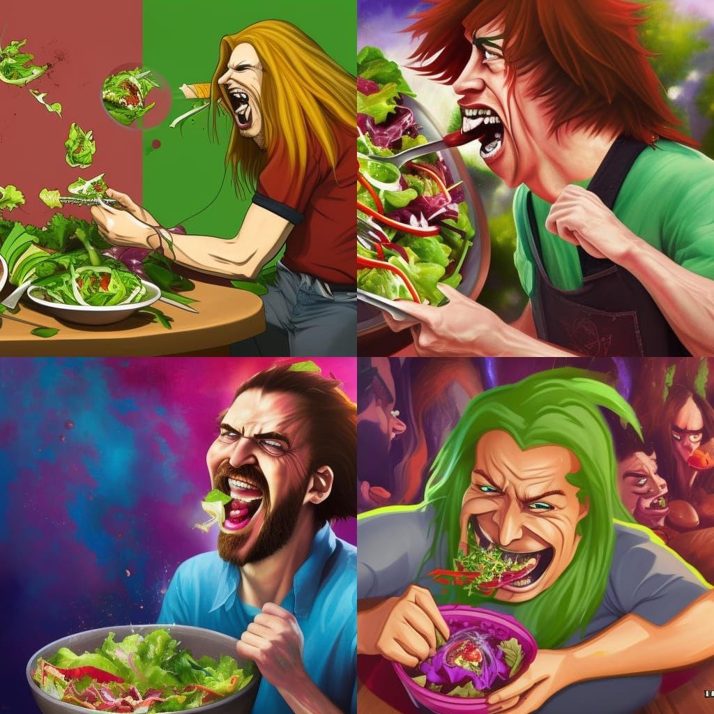 Dethklok Enjoys Salad: Hyperrealistic Splash Art