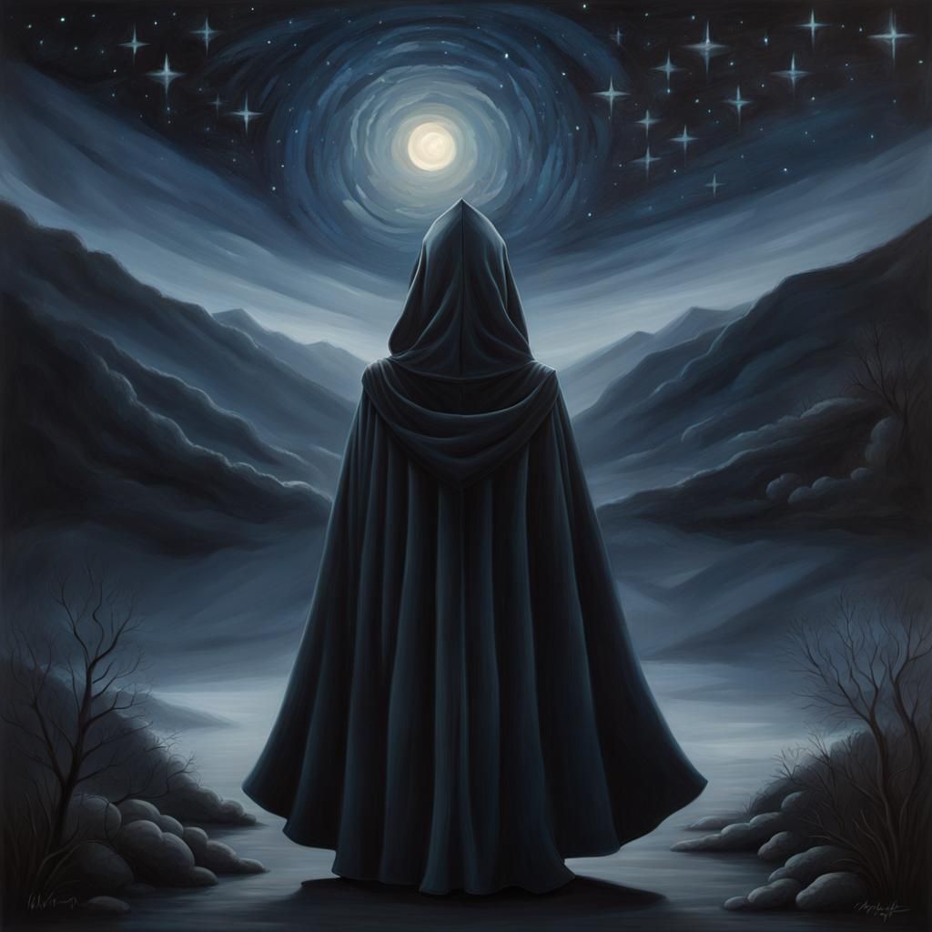 Enigmatic Woman in Cloak Oil Painting
