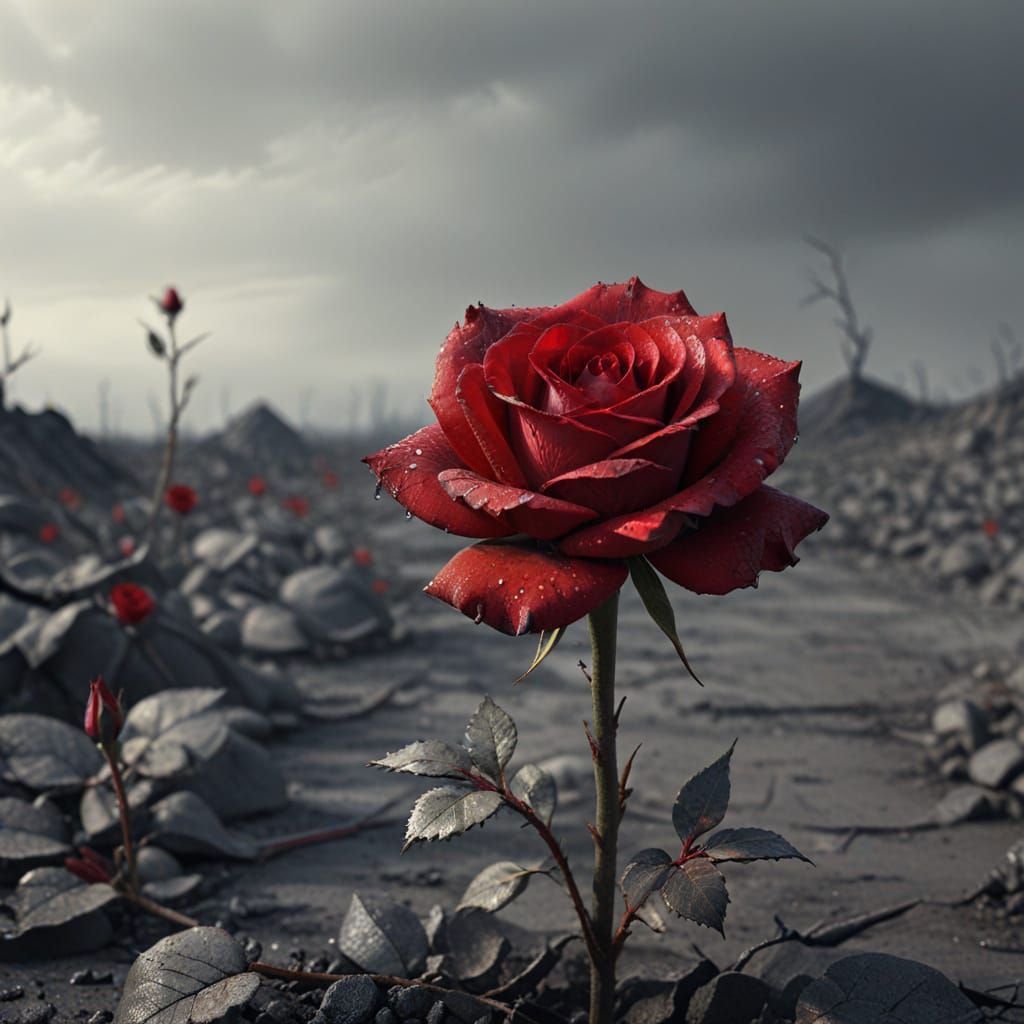 Crimson Rose in Desolate Wasteland Concept Art