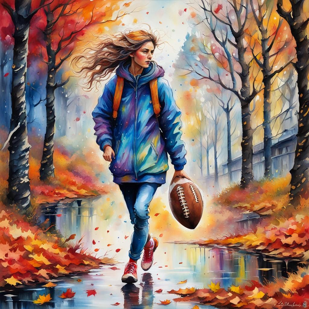 Autumn Fairytale Football in Watercolor Style