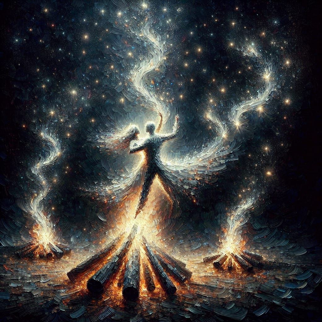 Bonfire Flames Dance in Impasto Style