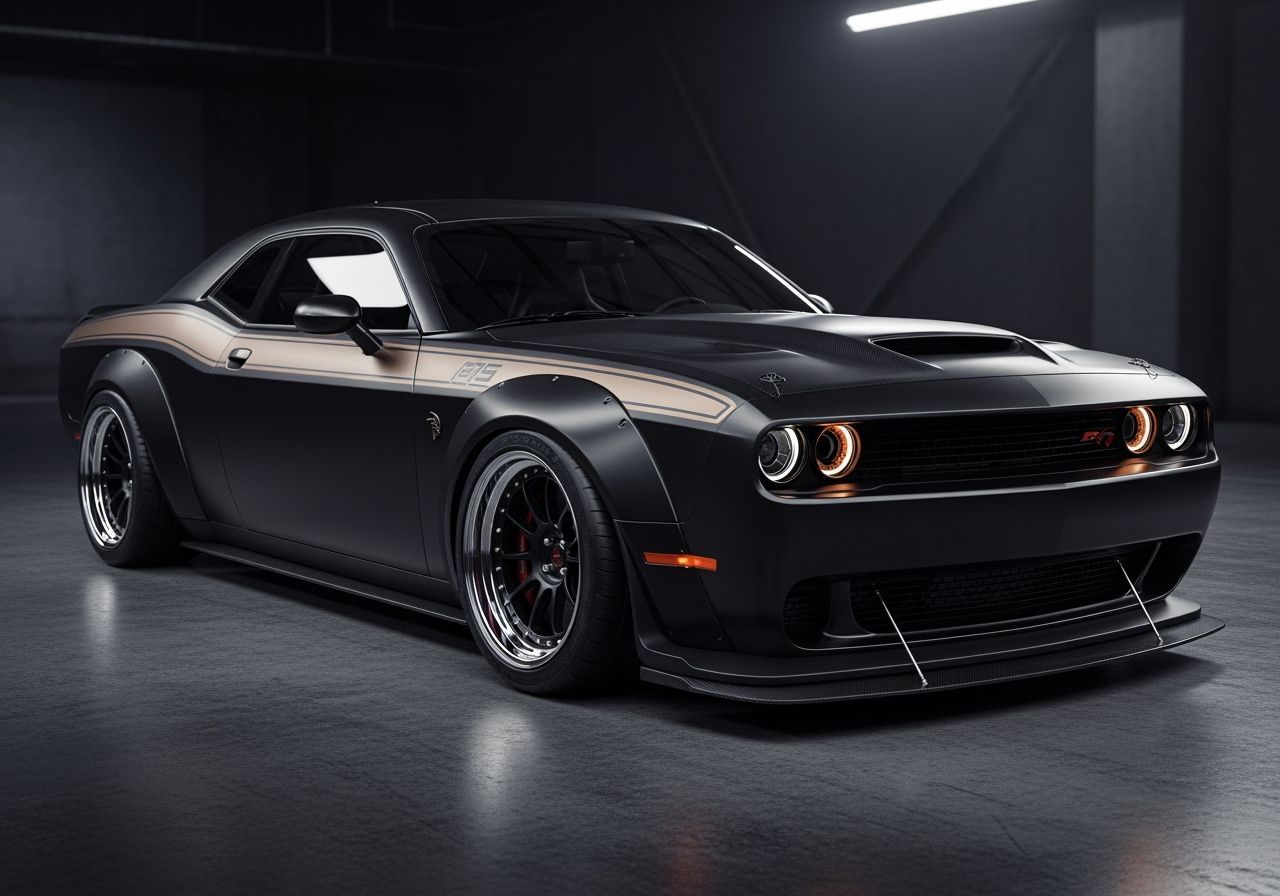 Matte Black Dodge Challenger Hellcat in 3D