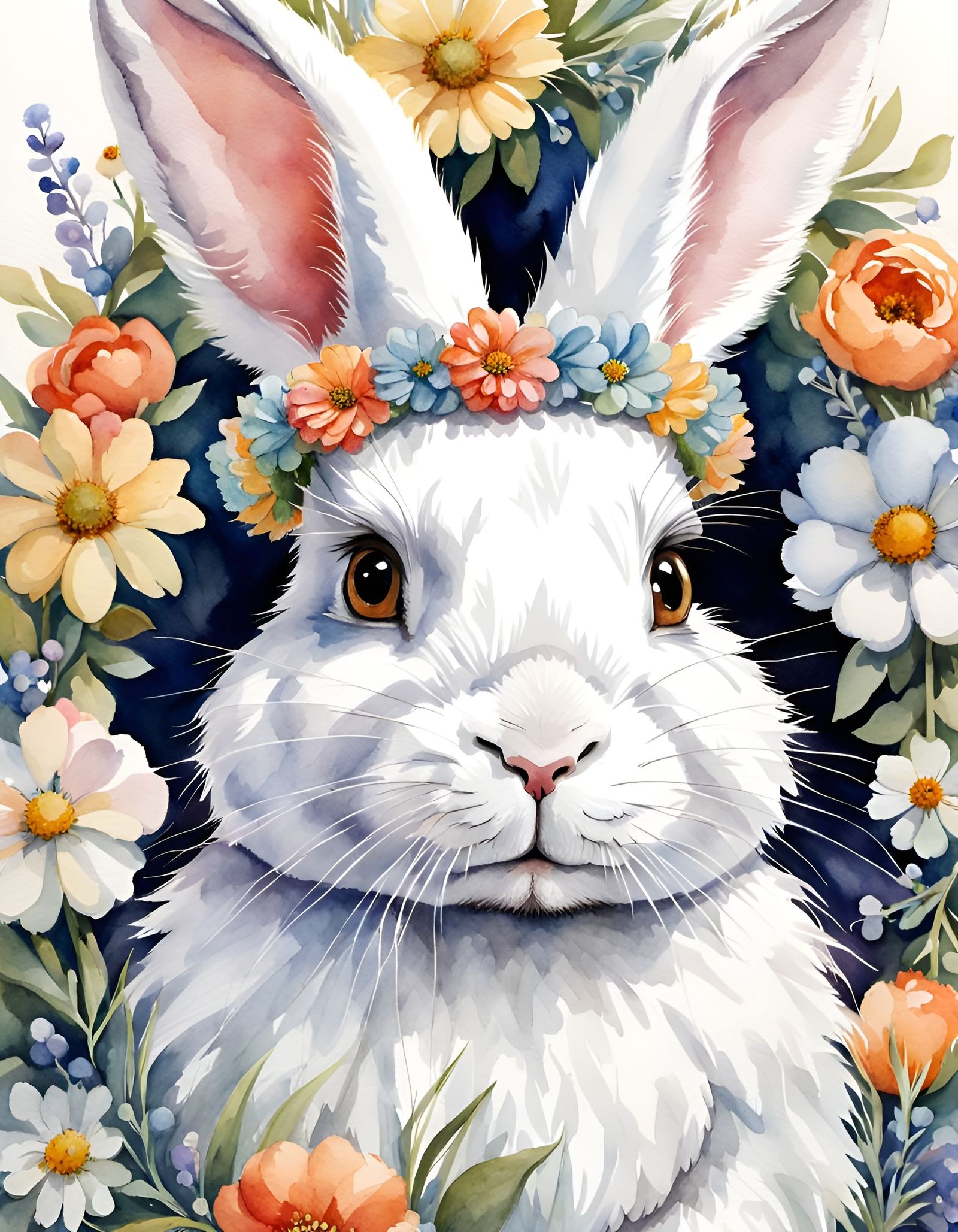 Watercolor Rabbit with Flower Crown
