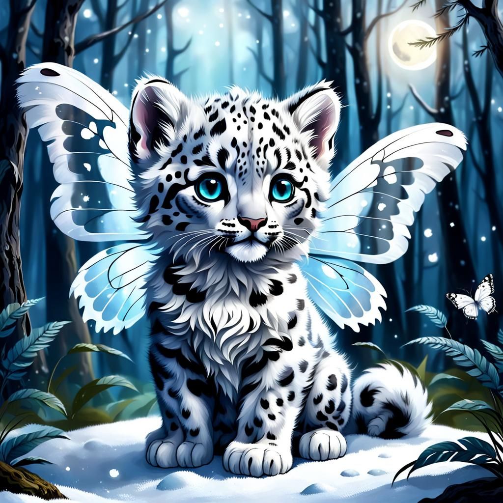 Snow Leopard Kitten with Butterfly Wings