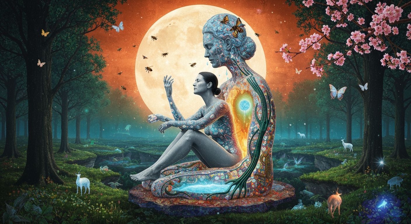 Female Sculptor Inside Abstract Creation