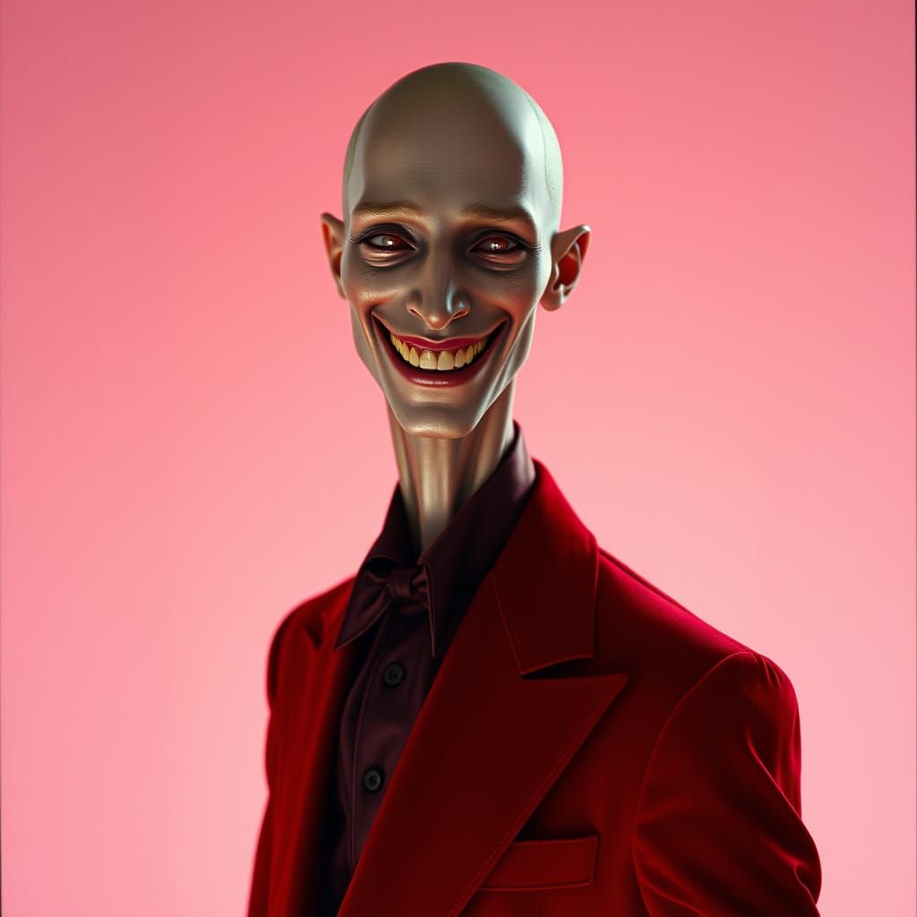 Man in Red Velvet Suit: Cinematic Futurism Portrait