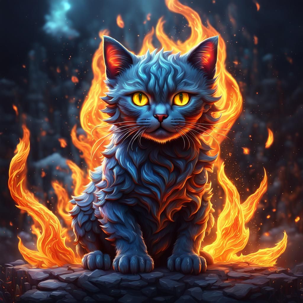 Fiery Feline: A Cute Cat in Flames