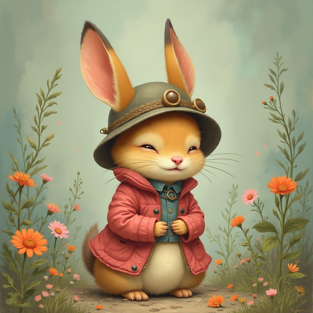 Rabbit in Lilac House, Soft Pastel Digital Art