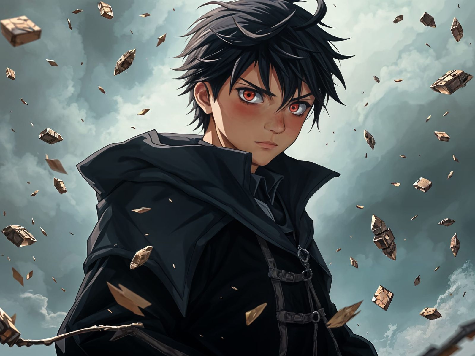 Anime Boy with Magic Aura in Storm