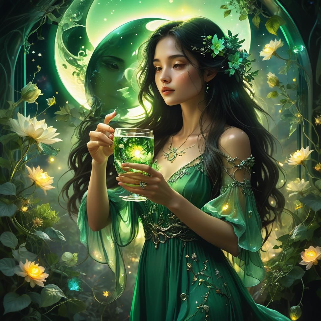 Fantasy Lady in Surreal Bioluminescent Scene