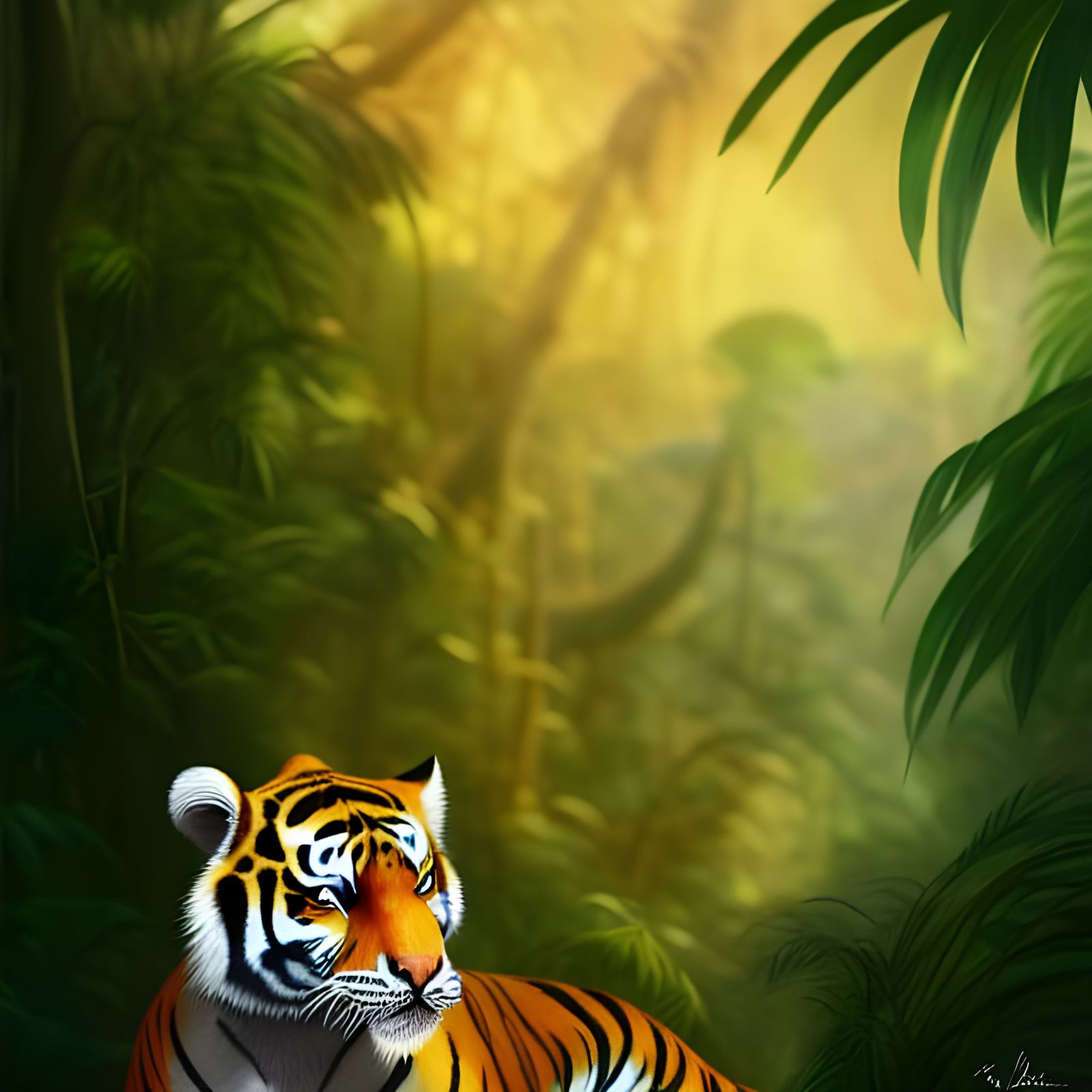 Tiger in Jungle, Detailed Digital Painting