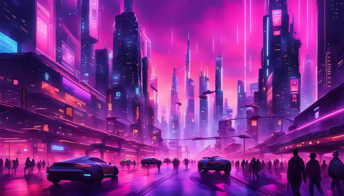 Cyberpunk Cityscape at Dusk: Neon-Infused Metropolis