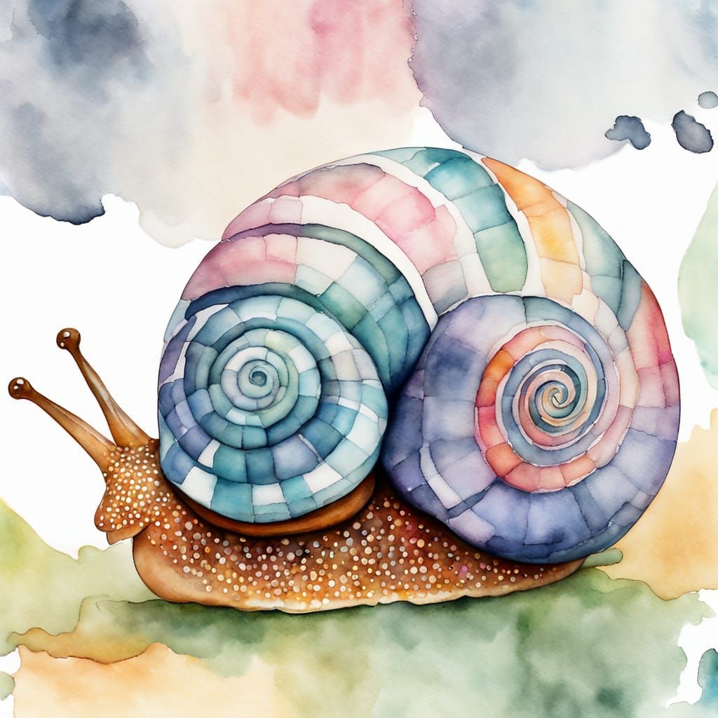 Whimsical Snail Shell in Gingham Print Watercolor