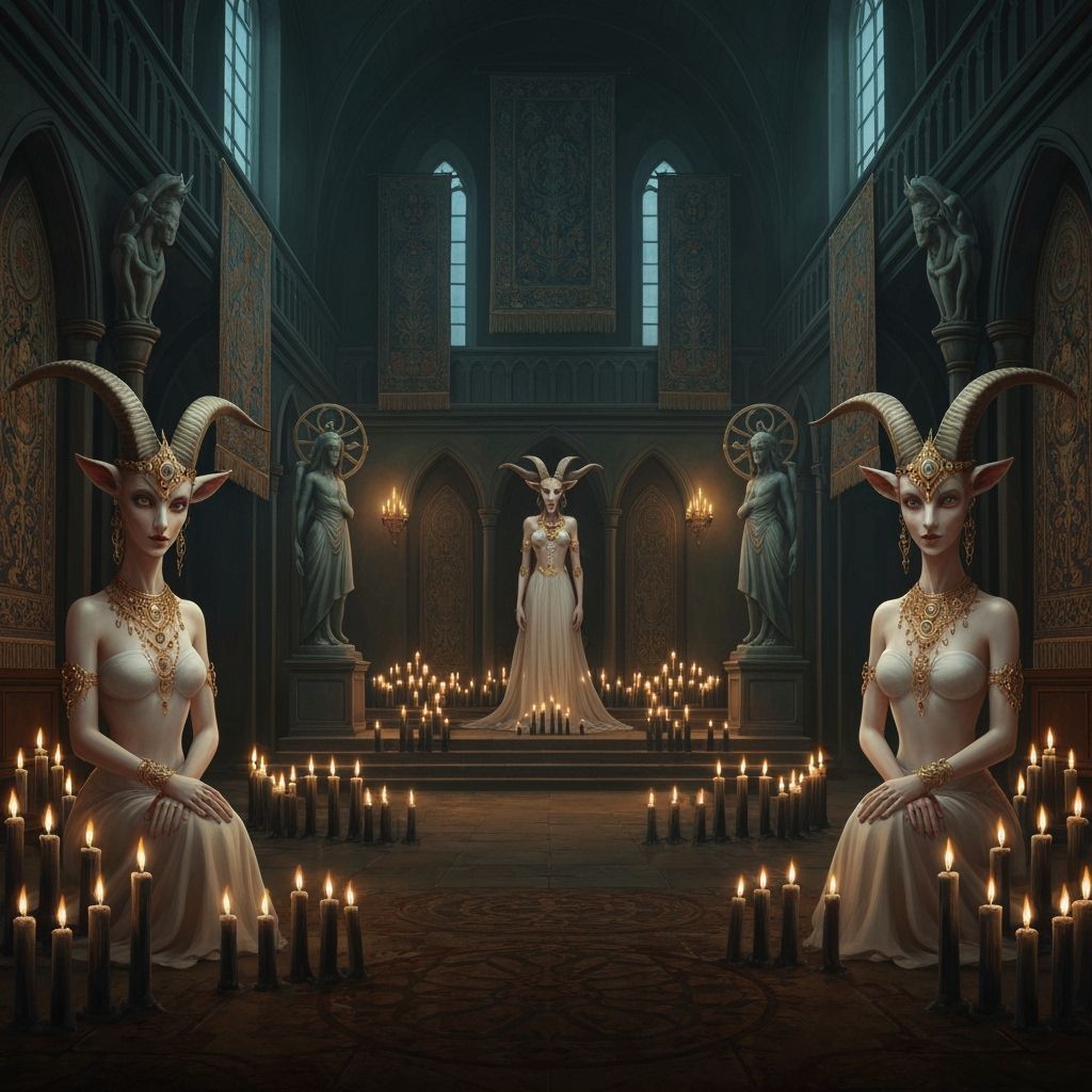 Mystical Gothic Hall with Goat-Headed Women