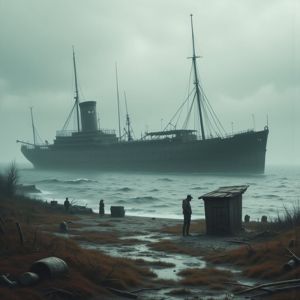 Post-Apocalyptic Fishing Village with Shipwreck