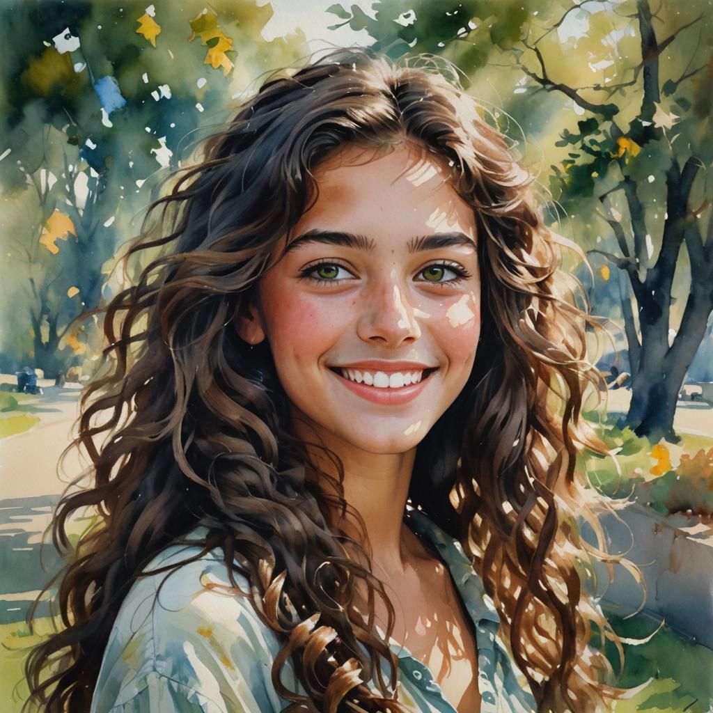 Dreamy Watercolor Portrait of a Young Girl