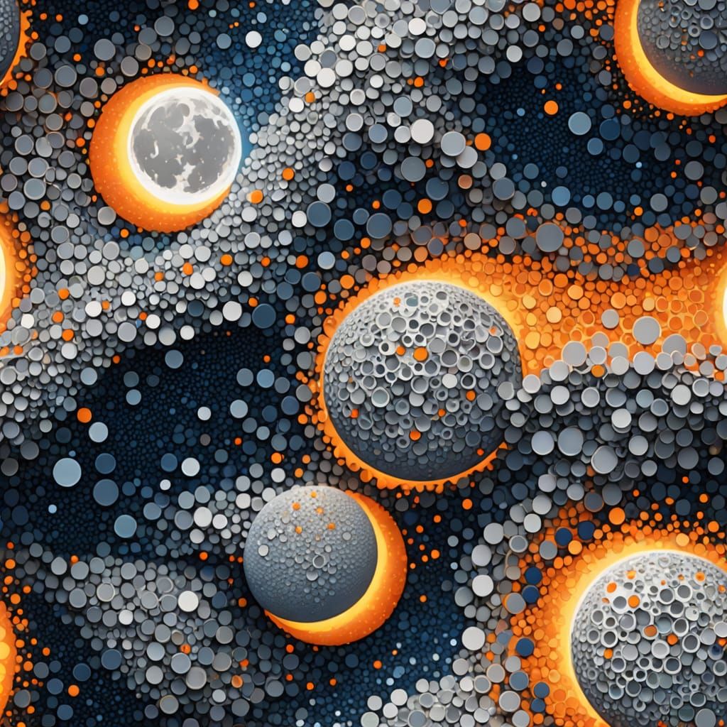 Vibrant Pointillism Masterpiece Captures Intertwined Moonlig...