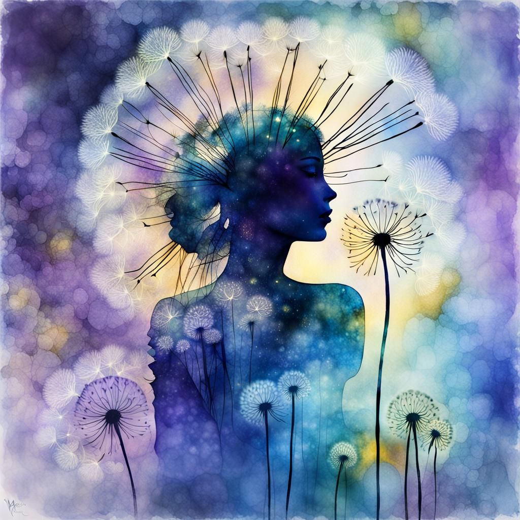 Dandelion Woman: Surrealist Double Exposure Portrait