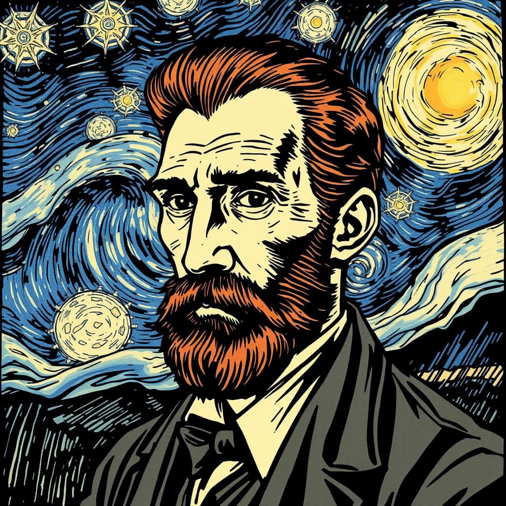 Vincent van Gogh Portrait in Comic Book Ink Style
