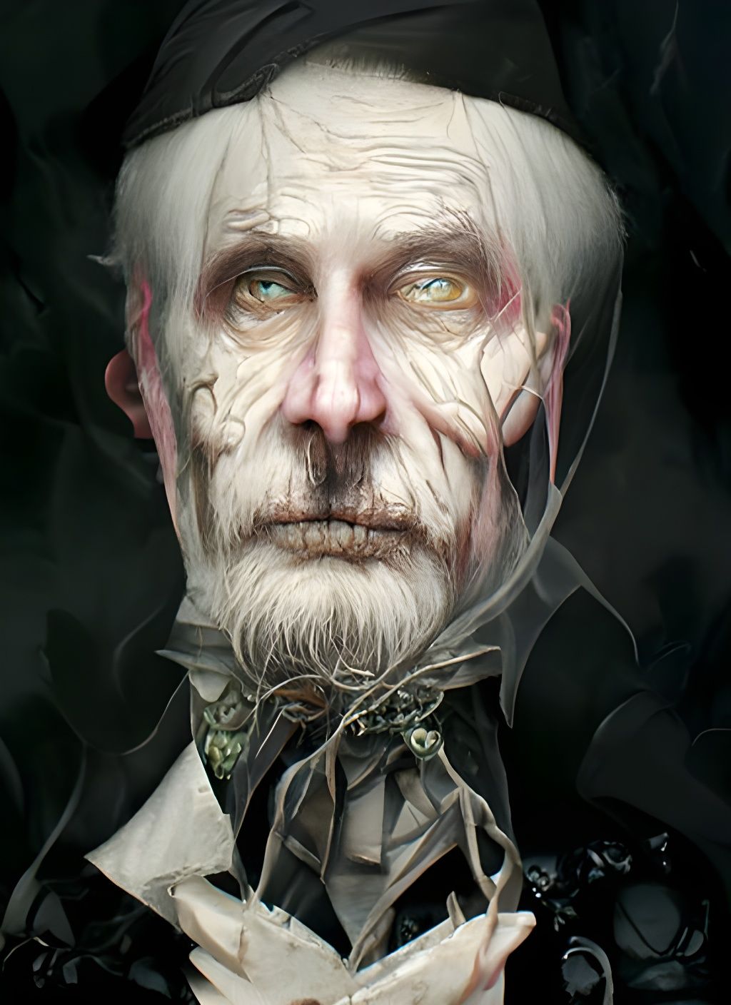 Gothic Portrait of Pale Old Man in Victorian Garb