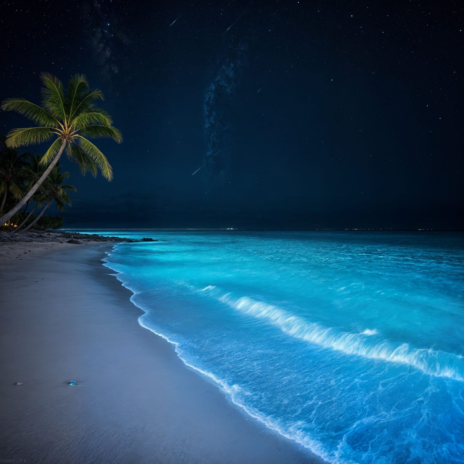 Ethereal Blue Bioluminescent Beach Scene at Vaadhoo Island