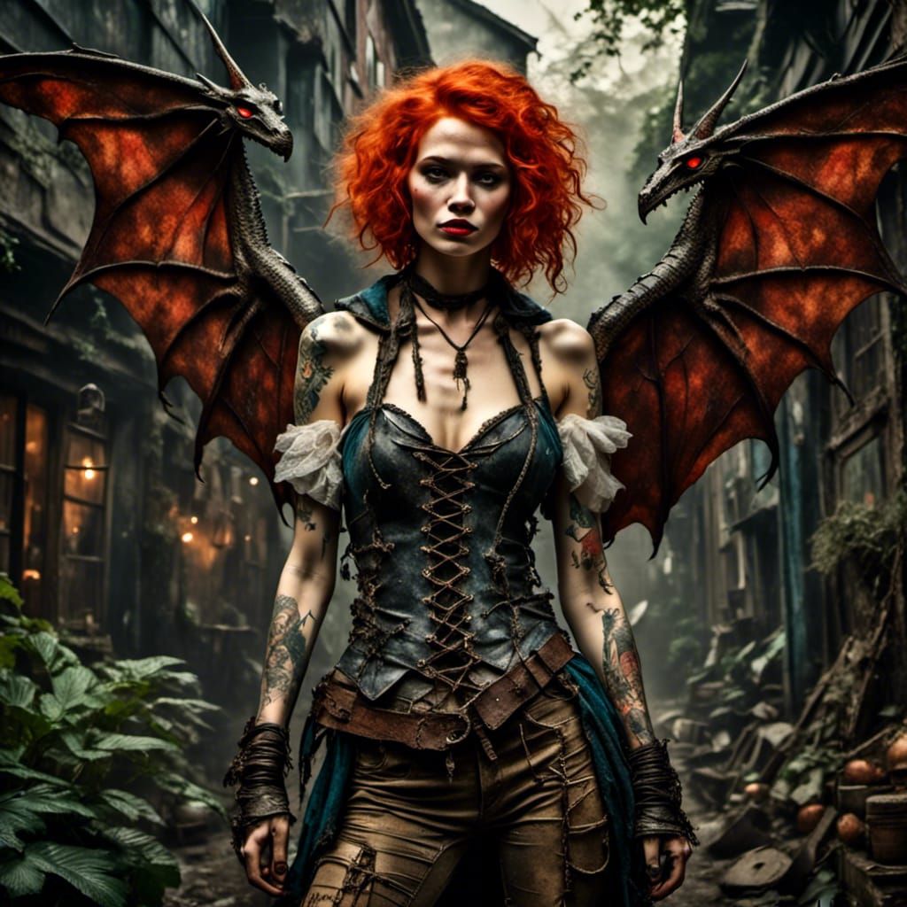 Dragon Witch with Glowing Runes in Photorealistic Style