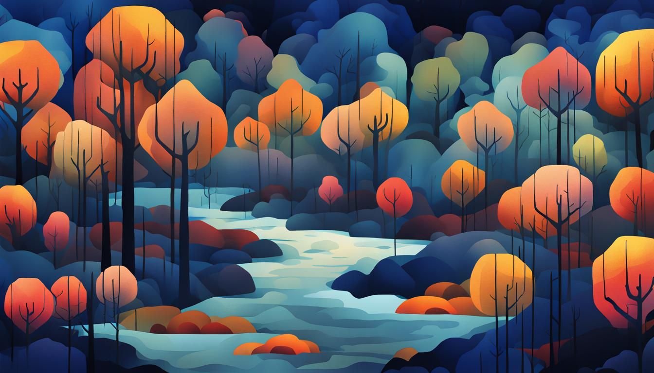 Misty Forest: Chinese Brush Painting in Naive Art Style