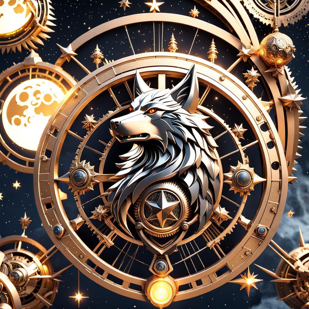 Futuristic Sci-Fi Wolf Under Starry Night Sky