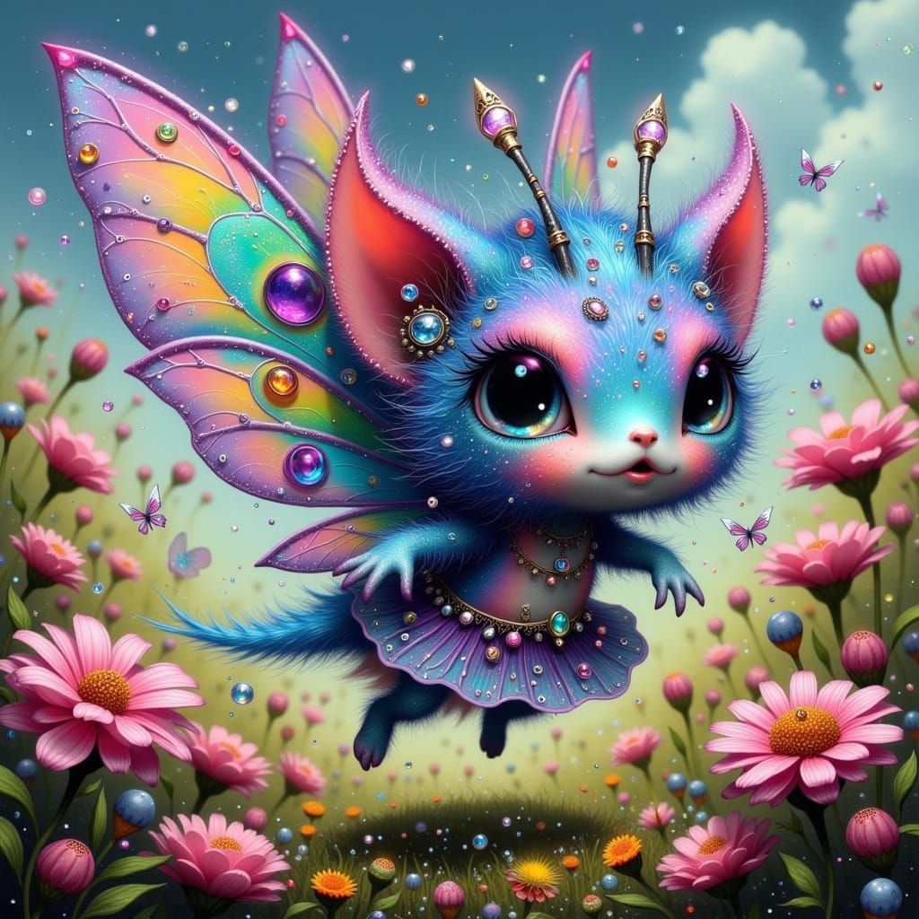 Whimsical Fae Berry Monster in Vibrant Gingham Patterned Fur