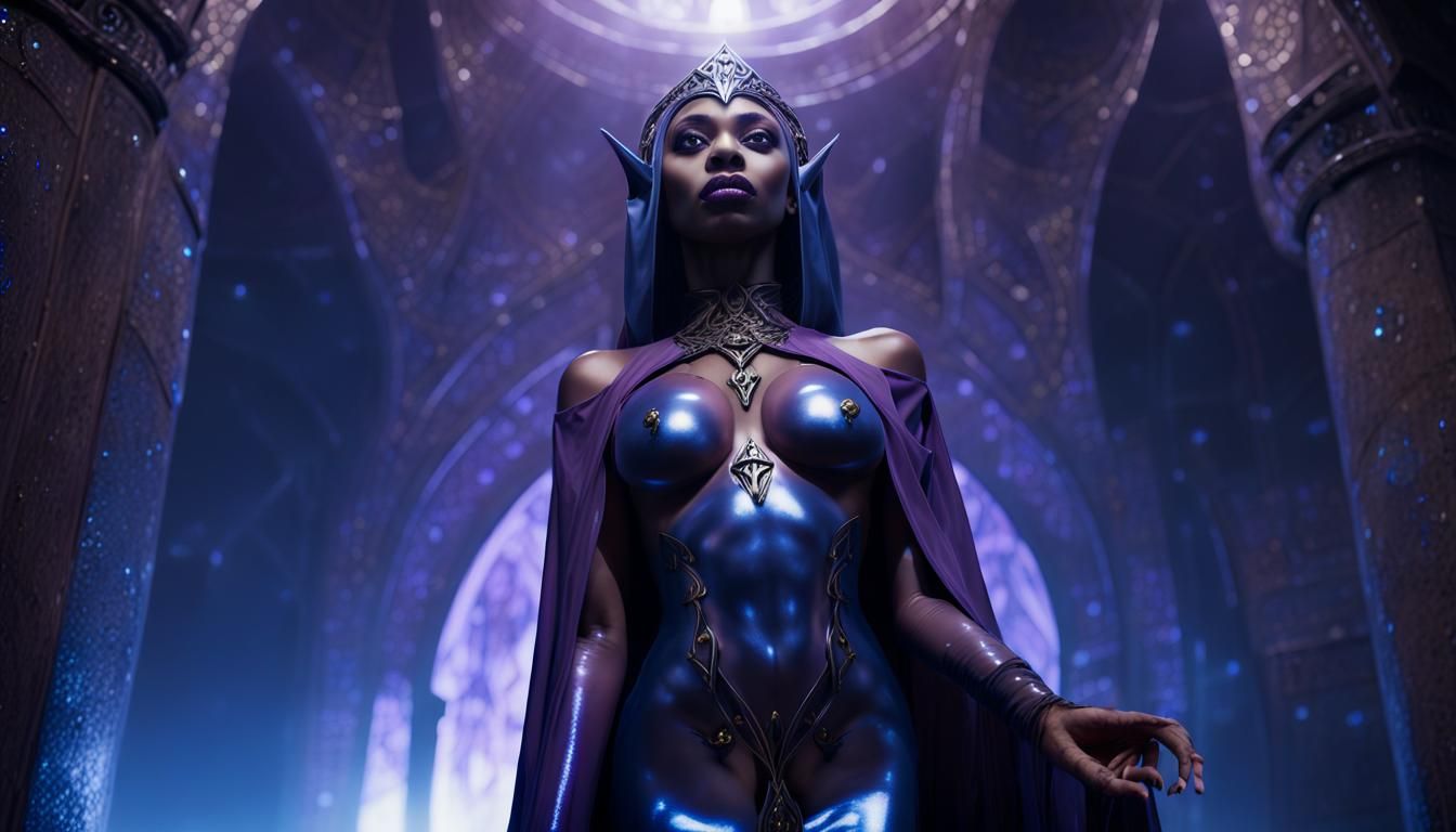 Dark Elf Priestess in Mystical Ritual Chamber