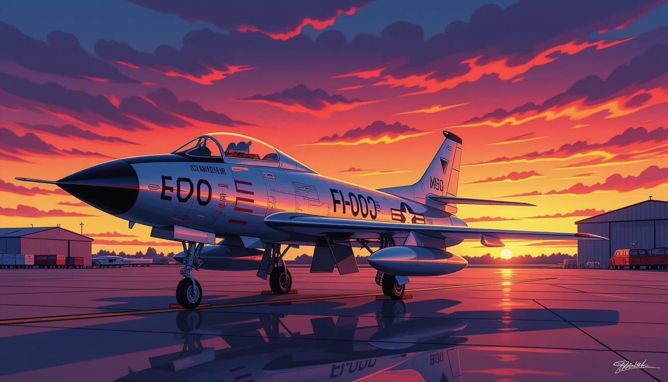 F-104 Starfighter Sunset in Comic Book Style