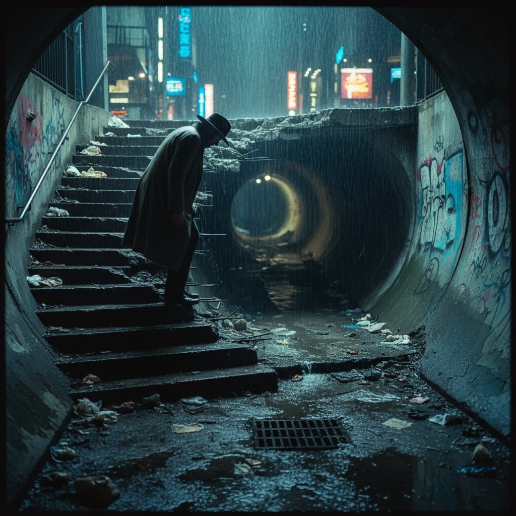 Ominous Descent into a Cyberpunk Underground