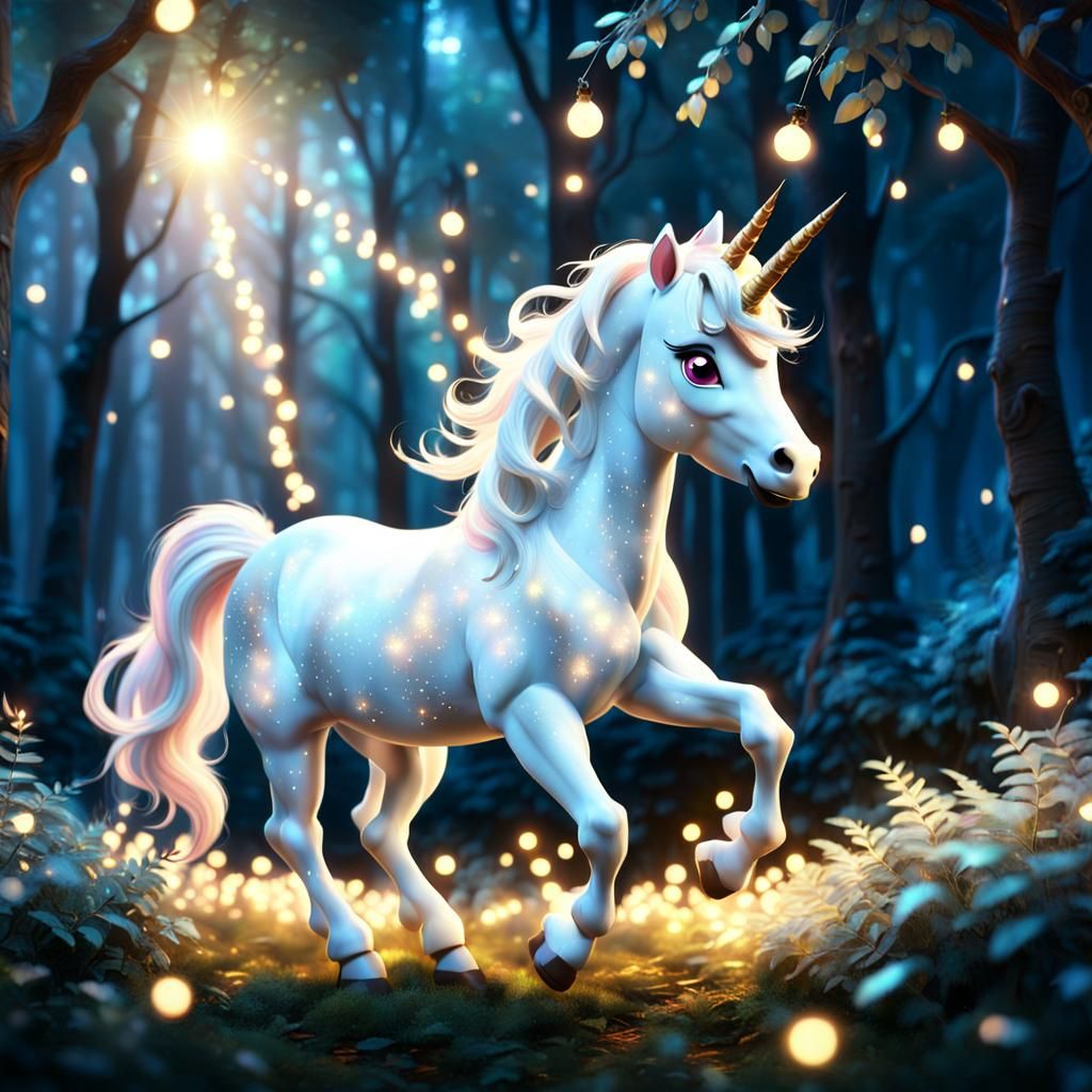 Dazzling White Unicorn in 3D Disney Pixar Style