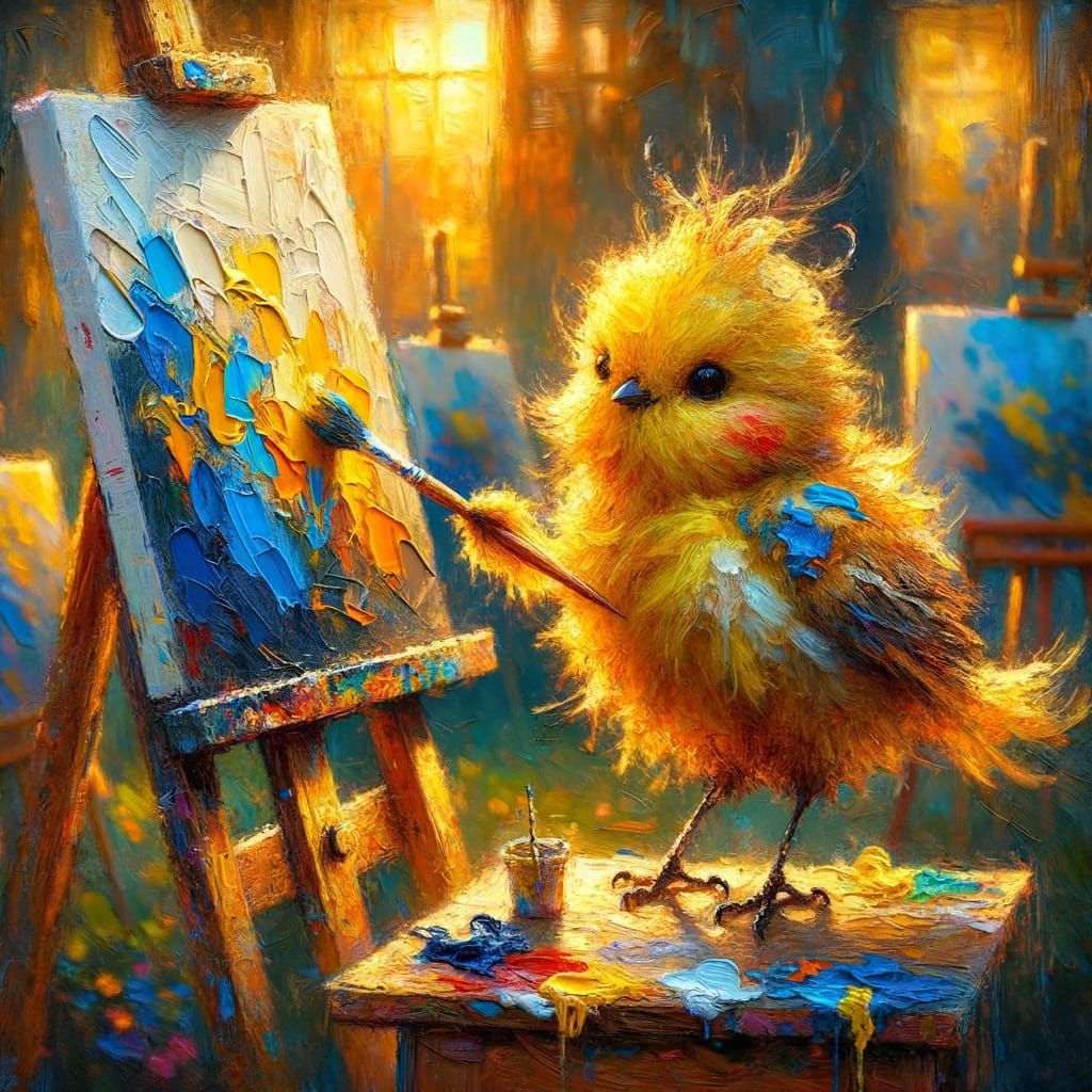 Impressionist Bird Artist at Work in Golden Hour