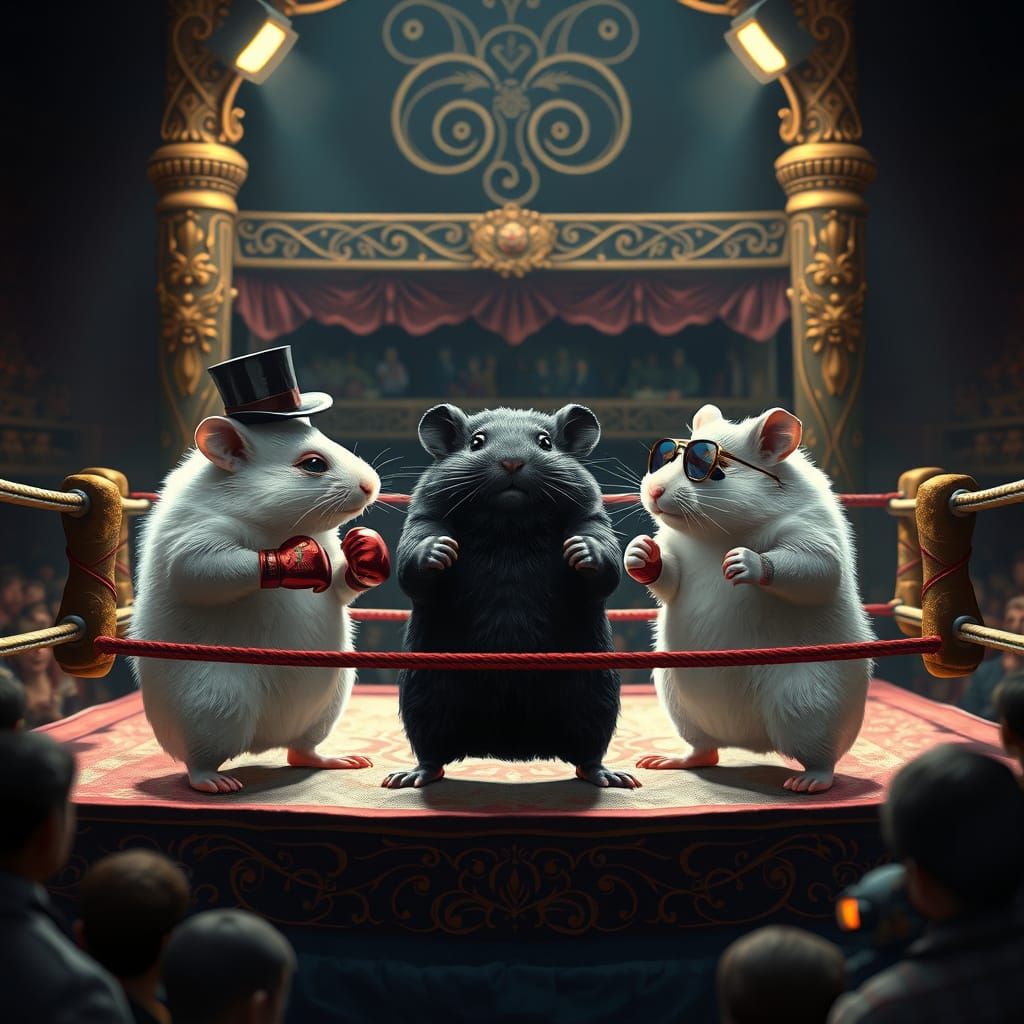 Fantastical Hamster Boxing Scene in a Dreamlike Arena