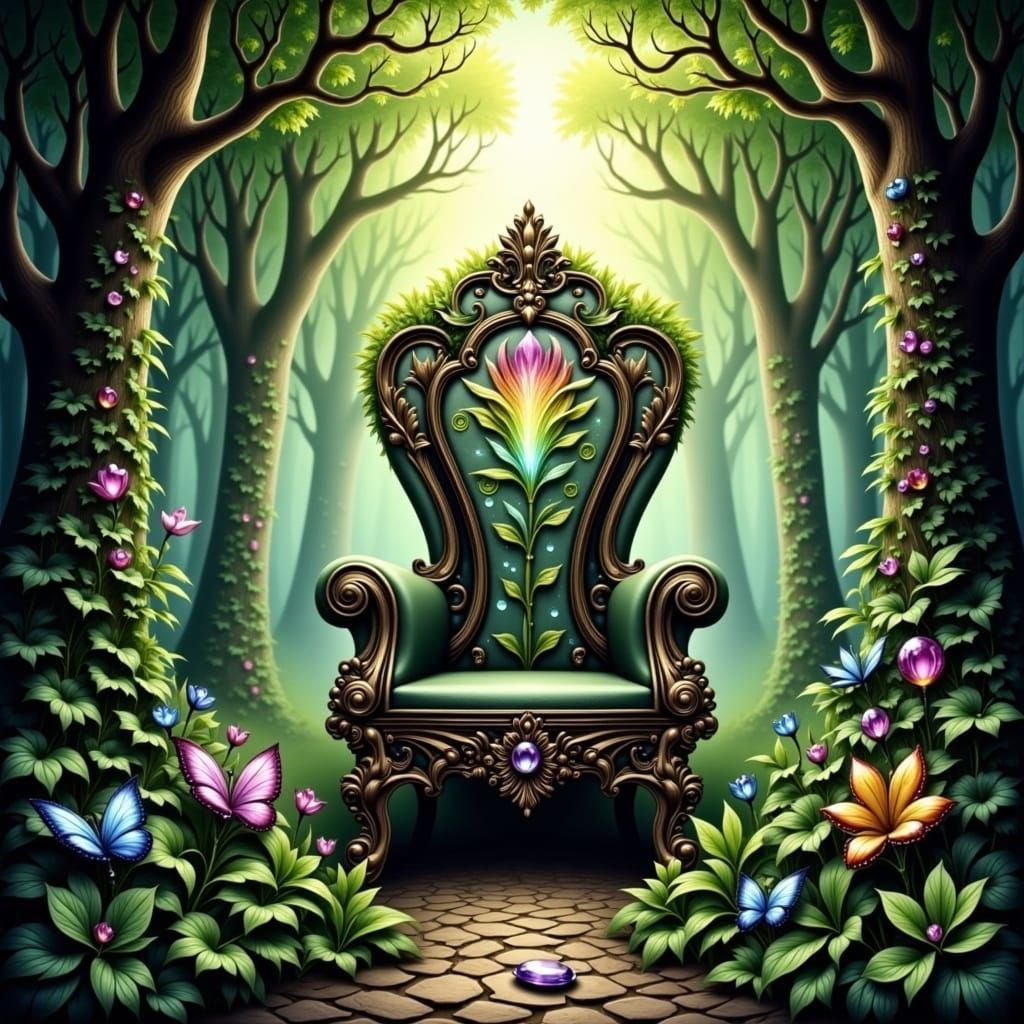 Gems Blossoming on Trees in a Surreal Dreamscape