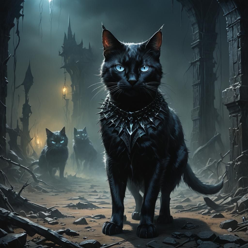 Menacing Black Cat in Dark Fantasy Gothic Art