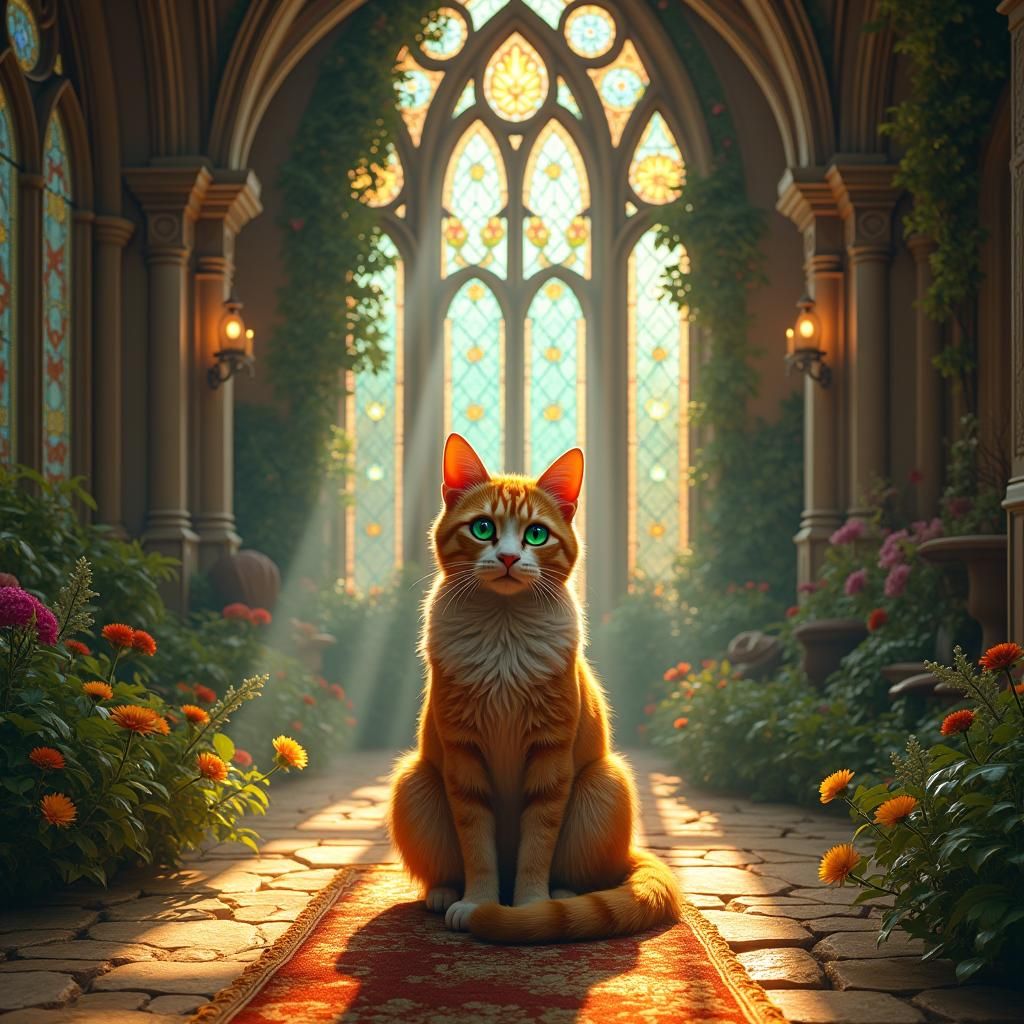 Majestic Cat on Honeycomb in Gothic House