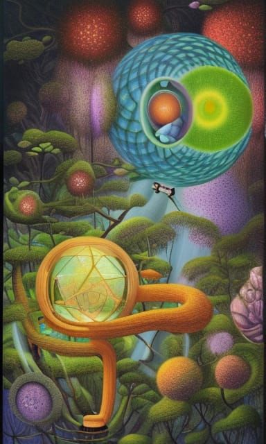 Surreal Bird-Human Hybrids Gazing at Rotating Sphere