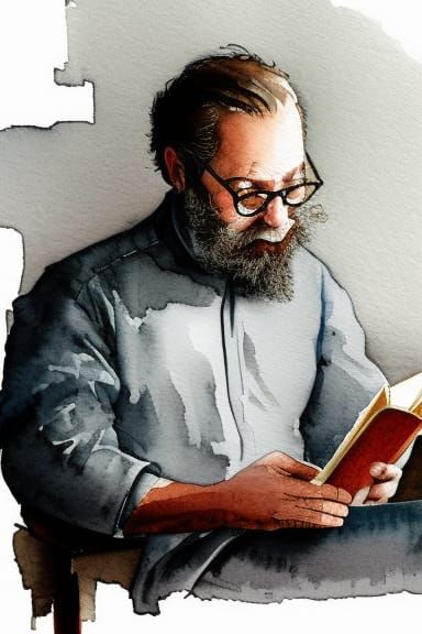 Watercolor Portrait of a Writer Reading