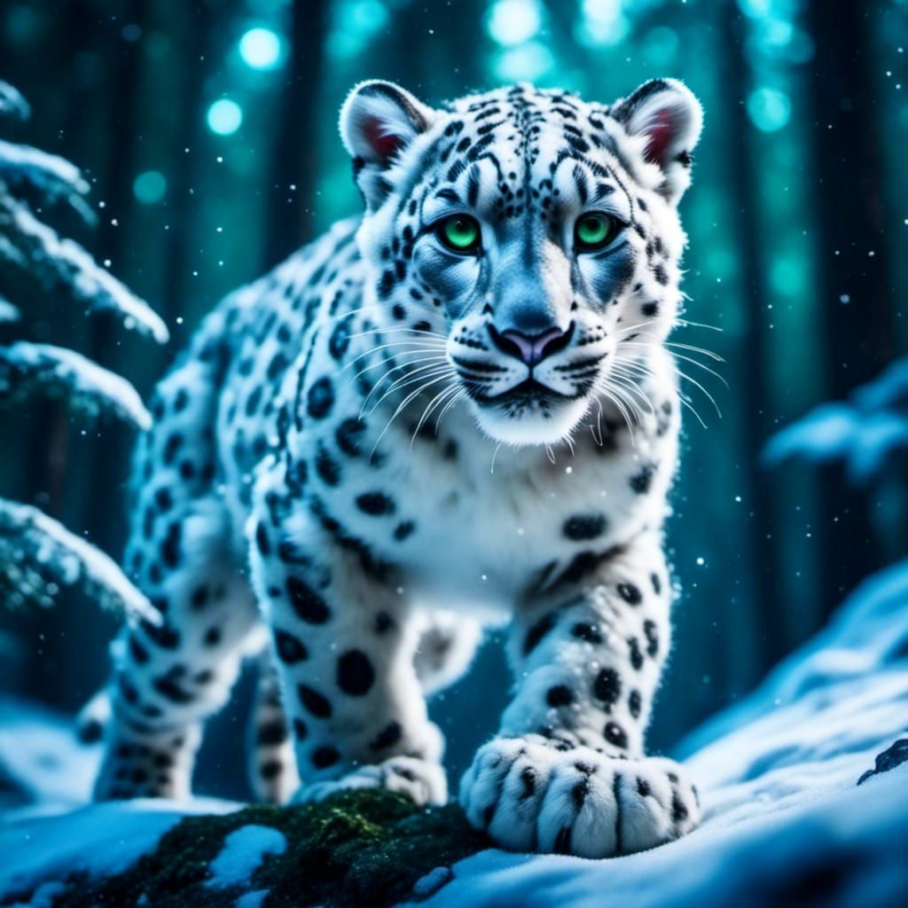 Furry Snow Leopard Leaps in Adorable Style