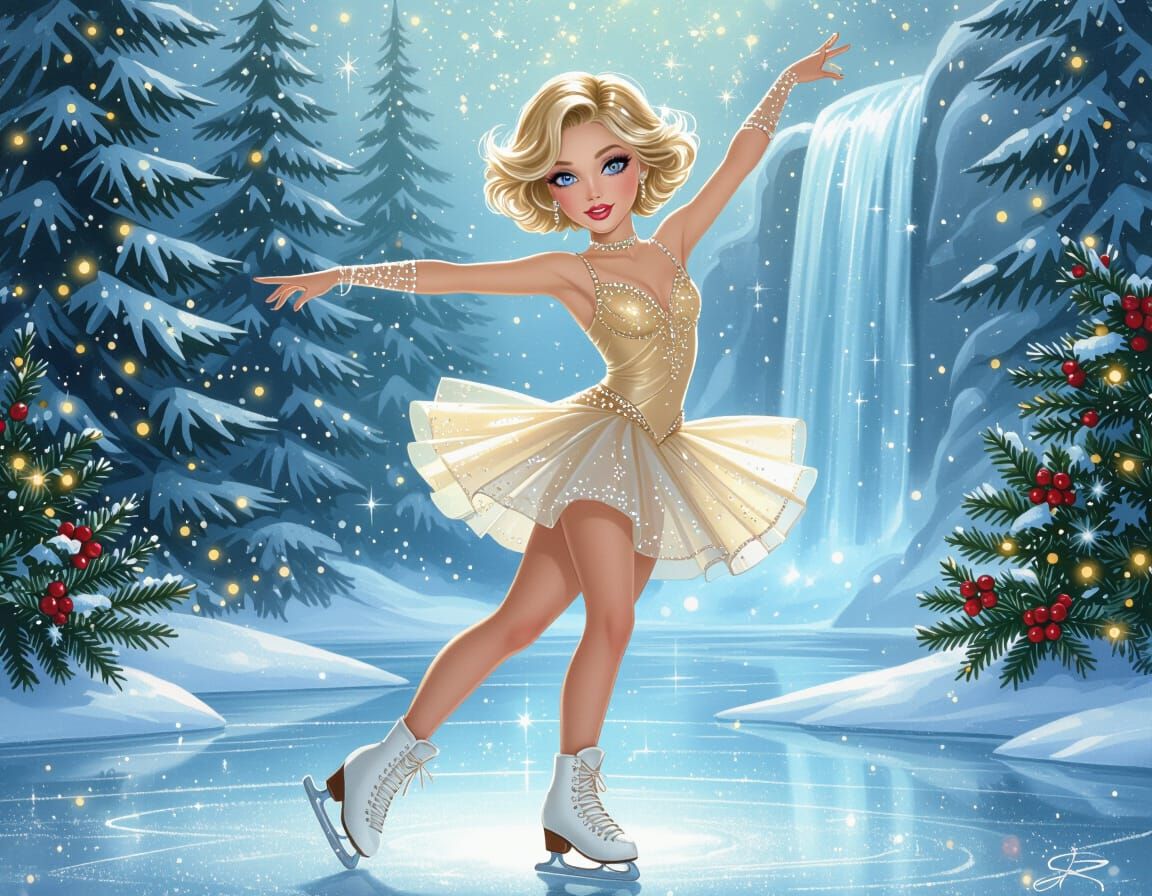 Figure Skater's Ethereal Spin on Icy Pond