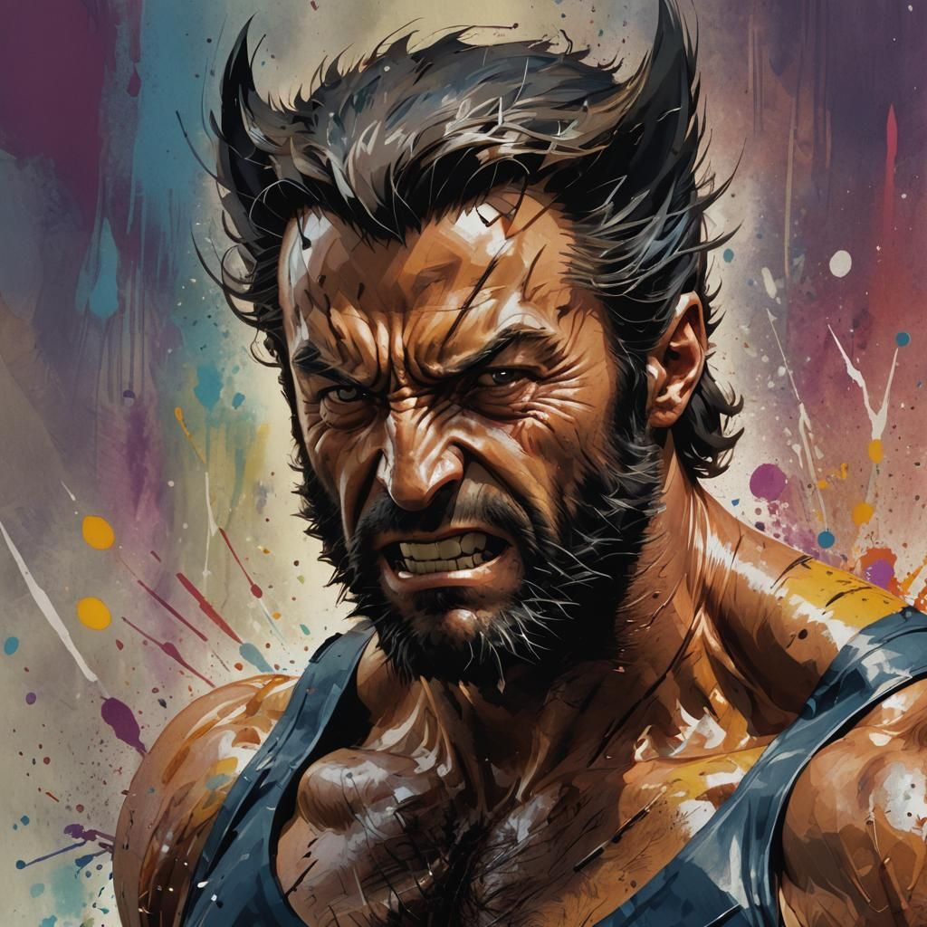 Hyperrealistic Wolverine Splash Art Portrait